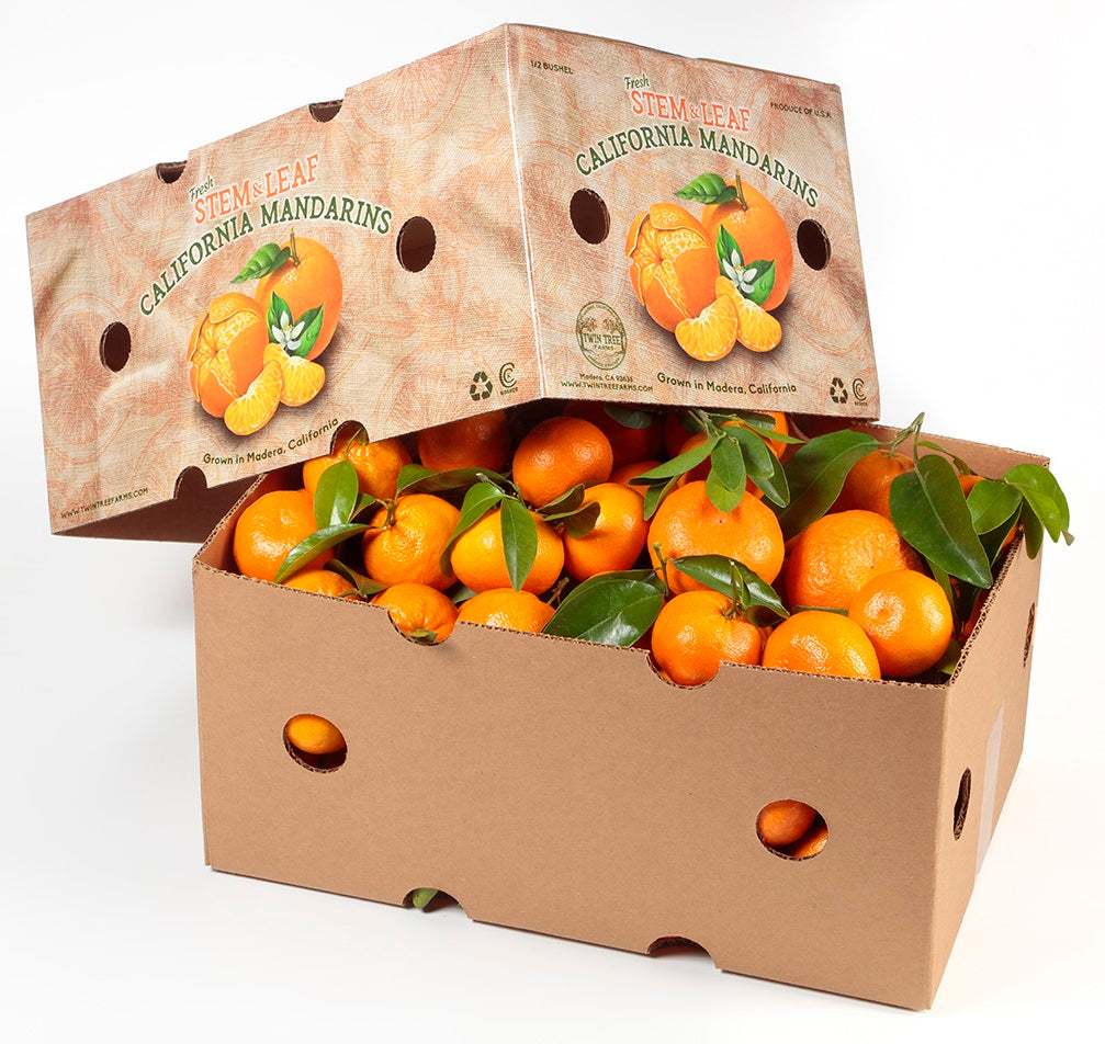 22 lbs. Box of Stem and Leaf Mandarins - Tango – Twin Tree Farms